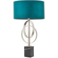Loops Antique Silver Table Lamp & Teal Satin Shade - Black Marble Base Desk Light