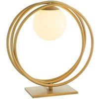 Loops Brushed Gold Table Lamp Light - Gloss Opal Glass Shade - Circular Hoop Design in Clear