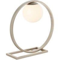 Loops Brushed Silver Table Lamp Light - Gloss Opal Glass Shade - Circular Hoop Design in Metallics