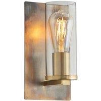 Loops Bronze Patina Plate Wall Lamp Light & Clear Glass Shade - Dimmable LED Fitting