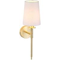 Loops Satin Brass Plated Wall Light & White Cotton Shade - Modern Sconce Fitting