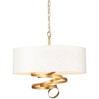 Loops Gold Leaf Ribbon Ceiling Pendant Light & Ivory Shade 3 Bulb Hanging Lamp Fitting