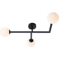 Loops Matt Black Semi Fush Bathroom Ceiling Light & Opal Glass Shade - 3 Bulb Fitting