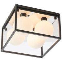 Loops Matt Black Square Framed Semi Flush Bathroom Ceiling Light & Sphere Glass Shades