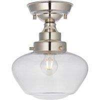 Loops Polished Nickel Semi Flush Ceiling Light Fitting & Clear Glass Shade Low Profile in Metallics