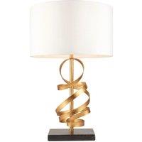 Loops Hammered Gold Leaf Ribbon Table Lamp Light & Ivory Shade - Black Marble Base