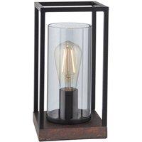 Loops Matt Black Industrial Framed Table Lamp Light & Glass Shade - Bronze Patina Base