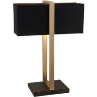 Loops Antique Brass Framed Table Lamp & Rectangular Cotton Shade - Matt Black Base