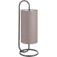 Loops Modern Matt Black Oval Table Lamp Desk Light & Grey Fabric Cylinder Shade