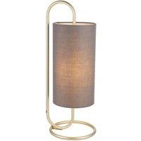 Loops Modern Antique Brass Oval Table Lamp Desk Light & Grey Fabric Cylinder Shade