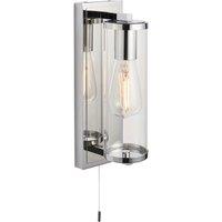 Loops Chrome Bathroom Wall Light & Cylinder Glass Shade - IP44 Rated - Modern Sconce in Clear