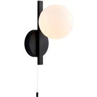 Loops Matt Black Contemporary Bathroom Wall Light & Opal Sphere Glass Shade IP44 Rated