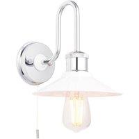 Loops Chrome Plated Bathroom Fisherman Wall Light & Ribbed Glass Shade IP44 Rated in Clear