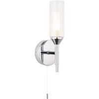 Loops Chrome Plated Bathroom Wall Light - Ribbed Glass Shade & Frosted Diffuser in Clear