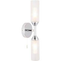 Loops Chrome Plated Twin Bathroom Wall Light - Ribbed Glass Shade & Frosted Diffuser in Clear