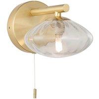 Loops Satin Brass Bathroom Wall Light & Ribbed Glass Shade - IP44 Rated Modern Sconce in Clear