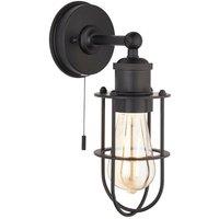 Loops Matt Black Industrial Caged Bathroom Wall Light - IP44 Rated - Knurled Detailing