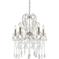 Loops Aged Silver Ceiling Chandelier - 5 Bulb Light Decorative Ceiling Pendant Fitting in Metallics