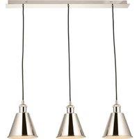 Loops Bright Nickel Three Light Ceiling Pendant & White Inner Shade Knurled Detailing in Metallics