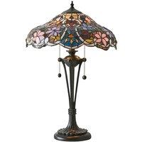 Loops Floral Tiffany Glass Design Table Lamp Light - Dark Bronze Effect Lampholder in Clear