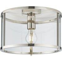 Loops Bright Nickel Semi Flush Ceiling Light & Clear Glass Shade - Low Ceiling Fitting in Metallics