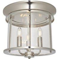 Loops Bright Nickel Semi Flush Low Ceiling Light & Clear Glass Shade 3 Bulb Fitting in Metallics