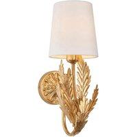 Loops Ornate Gold Wall Light Fitting & Ivory Cotton Shade Decorative Leaf Design