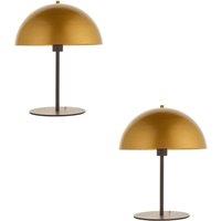 Loops 2 PACK Dark Bronze Table Lamp - Gold Painted Metal Dome Shade - Side Table Light
