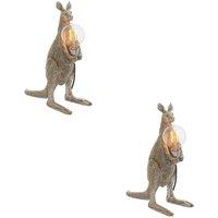 Loops 2 PACK Vintage Silver Kangaroo Table Light - Resin Figure - Chrome Lamp Holder in Metallics