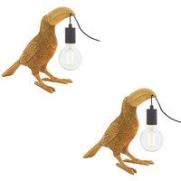Loops 2 PACK Vintage Gold Toucan Table Light - Resin Figure - Matt Black Lamp Holder