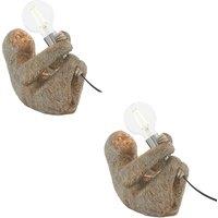 Loops 2 PACK Vintage Silver Sloth Table Light - Resin Figure - Chrome Lamp Holder in Metallics