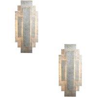 Loops 2 PACK Antique Silver Leaf Panel Wall Light - Twin G9 LED - Decorative Sconce in Metallics
