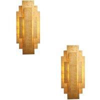 Loops 2 PACK Antique Gold Leaf Panel Wall Light - Twin G9 LED - Decorative Sconce