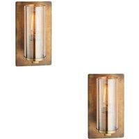 Loops 2 PACK Antique Brass Patina Wall Lamp Light & Champagne Glass Shade 10W E27 LED in Clear