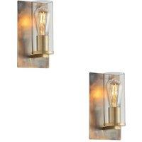 Loops 2 PACK Bronze Patina Plate Wall Lamp Light & Clear Glass Shade - Dimmable LED