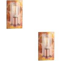 Loops 2 PACK Copper Patina Plate Wall Lamp Light & Clear Glass Shade - Dimmable LED