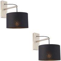 Loops 2 PACK Matt Nickel Wall Light & Black Cotton Fabric Shade - Hanging Wall Fitting in Metallics