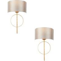 Loops 2 PACK Antique Gold Leaf Wall Light & Mink Satin Shade Dimmable Filament Lamp