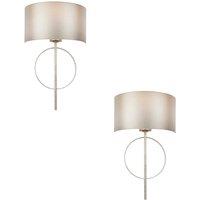 Loops 2 PACK Antique Silver Leaf Wall Light & Mink Satin Shade Dimmable Filament Lamp in Metallics