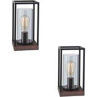 Loops 2 PACK Matt Black Framed Table Lamp Light & Glass Shade - Bronze Patina Base