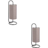 Loops 2 PACK Modern Matt Black Oval Table Lamp Desk Light & Grey Fabric Shade