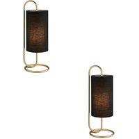 Loops 2 PACK Modern Antique Brass Oval Table Lamp Desk Light & Black Fabric Shade
