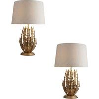 Loops 2 PACK Ornate Gold Table Lamp & Ivory Cotton Fabric Shade Decorative Leaf Design