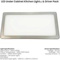 Loops 3x BRUSHED NICKEL Ultra-Slim Rectangle Under Cabinet Kitchen Light & Driver Kit - Warm White Diffused LED in Metallics
