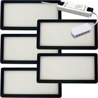 Loops 5x MATT BLACK Ultra-Slim Rectangle Under Cabinet Kitchen Light & Driver Kit - Warm White Diffused LED
