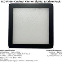 Loops 4x MATT BLACK Ultra-Slim Square Under Cabinet Kitchen Light & Driver Kit - Warm White Diffused LED