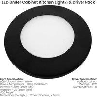 Loops 5x MATT BLACK Ultra-Slim Round Under Cabinet Kitchen Light & Driver Kit - Warm White Diffused LED