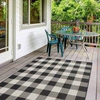 THE RUGS CHECKERED DESIGN BLACK Outdoor & Indoor Rug for Garden Patio | Durable Weather-Proof Stain Resistant UV-Protected Jet-Washable Outdoor Rug