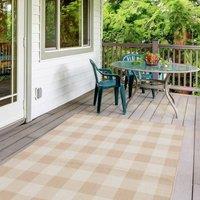 THE RUGS CHECKERED DESIGN BEIGE Outdoor & Indoor Rug for Garden Patio | Durable Weather-Proof Stain Resistant UV-Protected Jet-Washable Outdoor Rug