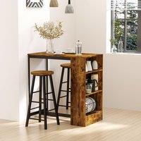 HOMCOM 3 Pieces Bar Table Set Pub Dining Table with Storage Shelf 2 Stools in Dark Brown